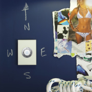 View of home automation system on blue wall product, product design, blue, white