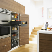 Blum designed this pantry; specialising in high-quality storage countertop, cuisine classique, home appliance, interior design, kitchen, kitchen appliance, kitchen stove, product design, white