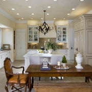 View of open plan kitchen and dining area ceiling, countertop, cuisine classique, dining room, estate, home, interior design, kitchen, living room, real estate, room, gray, brown