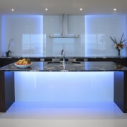 View of contemporary kitchen by Neo Design with countertop, floor, interior design, kitchen, table, teal, gray