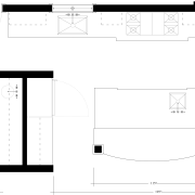 View of kitchen with white cabinetry and wooden angle, area, black and white, design, diagram, drawing, floor plan, font, line, number, pattern, product, product design, square, structure, text, white, white