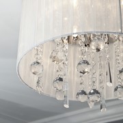 Close up of ceiling lamp. - Close up ceiling, ceiling fixture, chandelier, crystal, lampshade, light fixture, lighting, lighting accessory, product design, white, gray