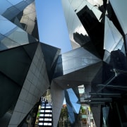 View of exterior. - View of exterior. - architecture, building, glass, reflection, sky, structure, black, teal