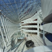 View of interior showing the different levels of architecture, building, daylighting, line, structure, tourist attraction, gray