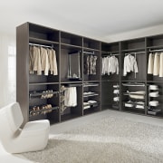 View of contemporary storage. - View of contemporary closet, furniture, interior design, wardrobe, white