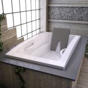 View of contemporary tub. - View of contemporary angle, bathroom sink, bathtub, plumbing fixture, product design, sink, gray, white