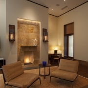 Sitting area with floor matt and fireplace. - ceiling, floor, furniture, hearth, interior design, living room, lobby, room, wall, brown