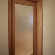 timber door with frosted glass completely close off, door, window, wood, wood stain, brown, orange