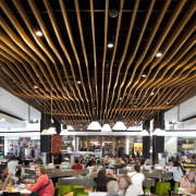 View of ceiling at food court. - View cafeteria, food court, interior design, restaurant, black