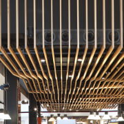 View of ceiling detail with fans in food ceiling, black