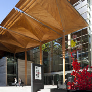 View of entrance to Auckland Art Gallery. - architecture, canopy, facade, house, pavilion, roof, shade, brown