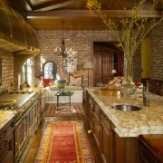 traditional kitchen, lots of brown, marble benchtops, brass countertop, estate, interior design, kitchen, room, brown