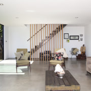 Seen here is a home designed by Chris architecture, ceiling, floor, flooring, home, house, interior design, living room, property, real estate, room, white