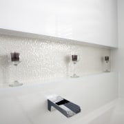 Close up of tap. - Close up of bathroom, floor, interior design, plumbing fixture, product design, sink, tap, tile, wall, white