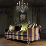 Purple and lime striped couch on wooden floor bed, bed frame, couch, four poster, furniture, interior design, lighting, wood, black