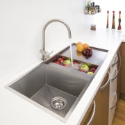 Sink with fruit and running water. - Sink bathroom sink, plumbing fixture, product design, sink, tap, white