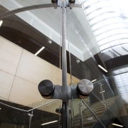 Curved glass of balustrade. - Curved glass of architecture, ceiling, daylighting, tourist attraction, black, white