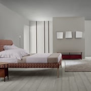 High-end luxury furniture from Lusty Lloyd's and Domo bed, bed frame, bedroom, floor, flooring, furniture, interior design, mattress, product design, room, wall, wood, gray