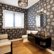 timber floors, decorative lampshade, brown patterned wallpaper powder bathroom, ceiling, floor, flooring, hardwood, home, interior design, laminate flooring, living room, room, tile, wall, wood flooring, white