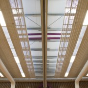 View of ceiling - View of ceiling - architecture, beam, ceiling, daylighting, interior design, line, roof, structure, window, wood, brown