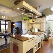 view of kitchen and dining room and out ceiling, countertop, cuisine classique, estate, home, interior design, kitchen, living room, real estate, room, brown