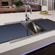 Contemporary sink with sliding sink. - Contemporary sink countertop, floor, furniture, kitchen, product design, sink, table, gray