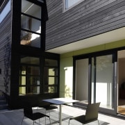 Exterior of townhouse painted in Resene colours, black architecture, daylighting, facade, home, house, interior design, residential area, siding, window, black, gray