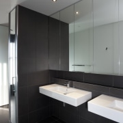 Master bathroom in a new house designed by architecture, bathroom, bathroom accessory, interior design, product design, property, room, sink, gray, black