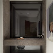 This is a home that was designed by bathroom, floor, interior design, room, gray, black