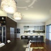 Kitchen area with white barstools. - Kitchen area ceiling, countertop, interior design, kitchen, real estate, room, black