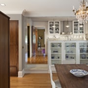 Seen here is a kitchen which was remodelled cabinetry, floor, hardwood, home, interior design, kitchen, room, wood flooring, gray, brown