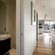 Penthouse kitchen and powder room in Rolo apartment apartment, architecture, floor, flooring, home, house, interior design, real estate, room, window, gray, brown