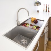 Kitchen sink with fruit &amp; veges. - Kitchen bathroom sink, plumbing fixture, product design, sink, tap, white