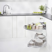 Kitchen corner with cake stand. - Kitchen corner furniture, kitchen, product, product design, shelf, table, tap, white