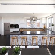 Seen here is a kitchen designed by Wonderful countertop, interior design, kitchen, real estate, table, white