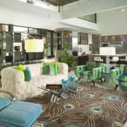 To enhance the wow factor in the large, interior design, living room, lobby, real estate, white, gray