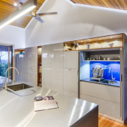 This kitchen was designed by Kim Duffin of architecture, ceiling, estate, home, house, interior design, real estate, gray