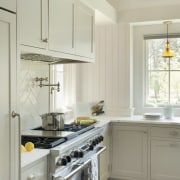 Close up of the oven.  The cabinets cabinetry, countertop, cuisine classique, floor, home, home appliance, interior design, kitchen, room, window, gray