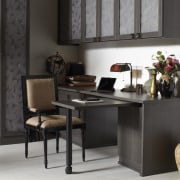 Seen here is a storage system/closet designed and chest of drawers, desk, furniture, interior design, table, black