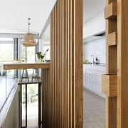 Long timber slats form the primary design element architecture, floor, home, house, interior design, wood, white, brown