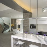 A close up view of a kitchen designed architecture, ceiling, house, interior design, kitchen, table, gray