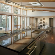 contemporary timber kitchen with granite benchtops and wooden daylighting, interior design, real estate, window, gray, brown