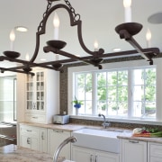 Country style family kitchen - Country style family ceiling, home, interior design, kitchen, light fixture, lighting, room, sink, tap, window, gray