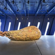 The exposed services, ceiling and interior of the art, museum, tourist attraction, blue