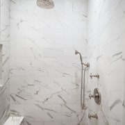 Pale white with a subtle gray veining, Calacatta bathroom, ceiling, floor, plaster, plumbing fixture, room, tile, wall, gray, white