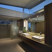 This new bathroom, which the owners also call architecture, ceiling, house, interior design, real estate, black, brown