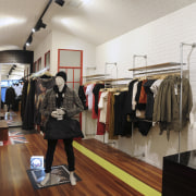 The spirit of 80s London is captured in boutique, fashion, retail, gray