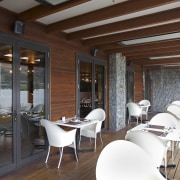 Hilton Queenstown Hotel joinery by Aluminium Systems ceiling, interior design, real estate, restaurant, window, brown