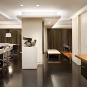 Contemporary apartment interiors dont have to be crisp, ceiling, countertop, floor, flooring, interior design, kitchen, room, gray