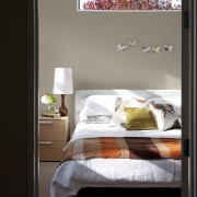 You can replicate the feature wall with Resene bed, bed frame, bedroom, furniture, home, interior design, product, room, black, gray